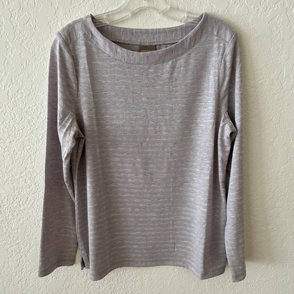 NWOT Chico’s Striped Subtle Silver Bling Gray/Lavender Long Sleeve Top Size 6-8 - Picture 5 of 10